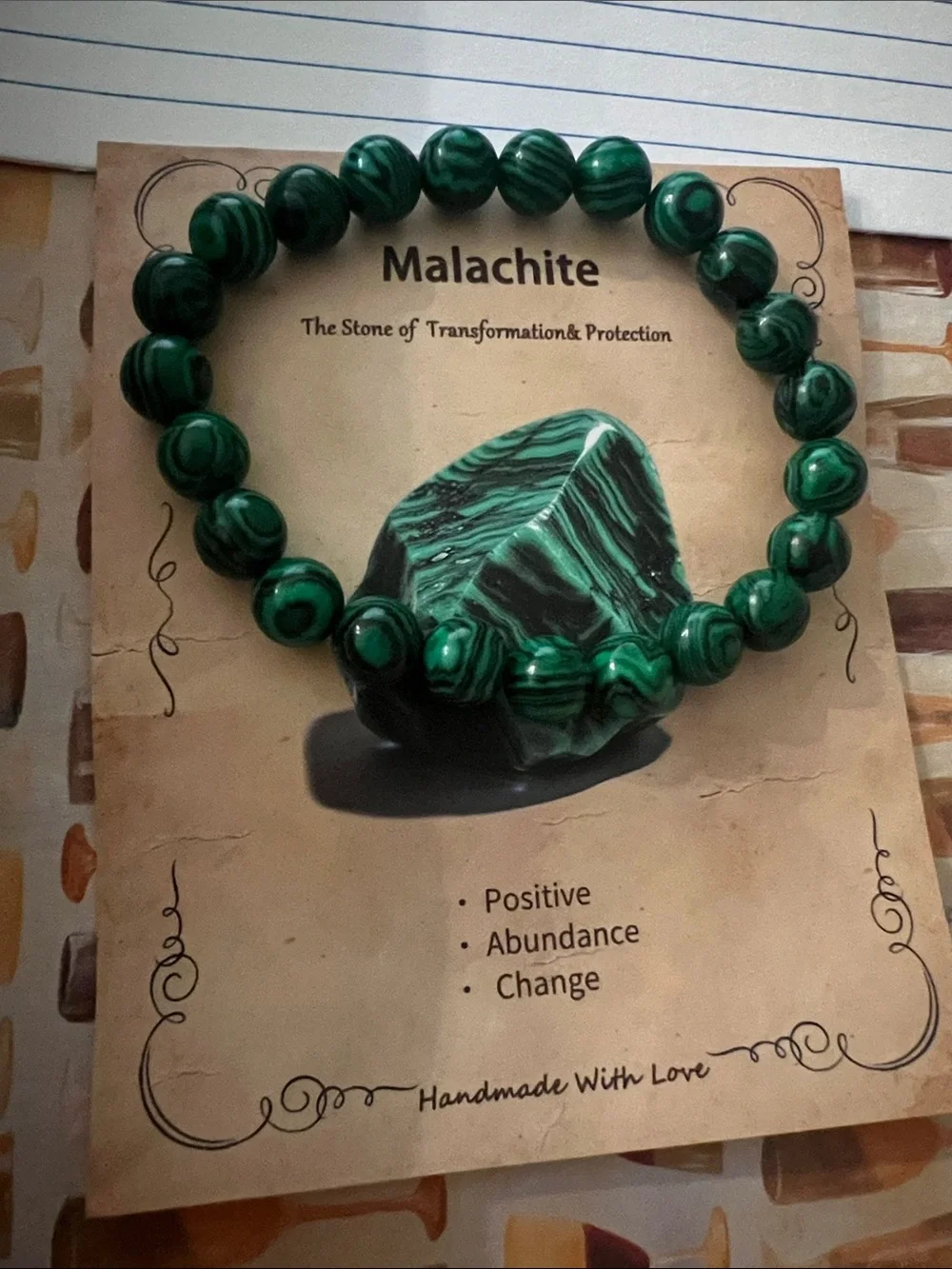 #2944**Malachite Bead Stretch Bracelet - Green